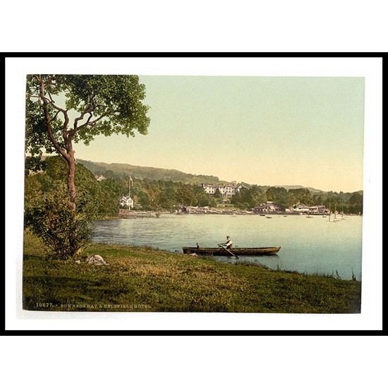 Windermere Bowness Bay and Belsfield Hotel Lake District England, A New Print Of an English Photochrom Image