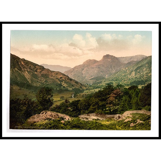 Windermere Langdale Valley Lake District England, A New Print Of an English Photochrom Image