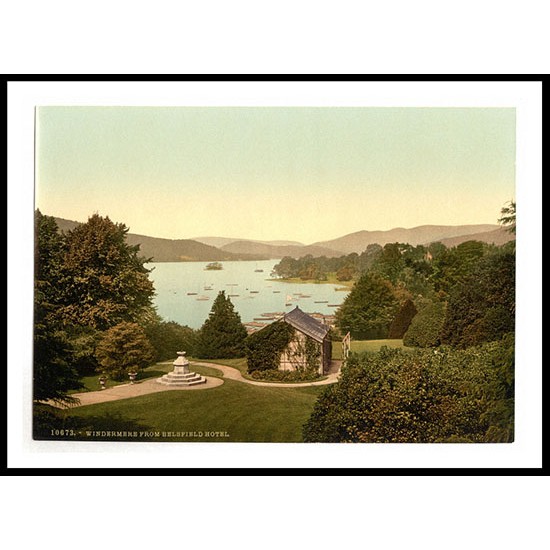 Windermere from Belsfield Hotel Lake District England, A New Print Of an English Photochrom Image