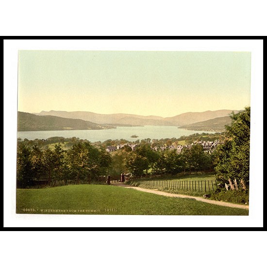 Windermere from summit Lake District England, A New Print Of an English Photochrom Image