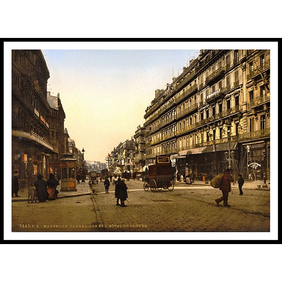 Cannebière And Hotel De Louvre Marseilles France, A New Print Of a Vintage European Street Scene