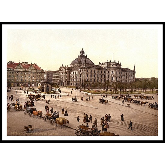 Justisplatz Munich Bavaria Germany, A New Print Of a Vintage European Street Scene