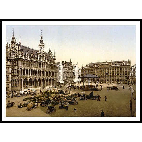 La Grande Place Brussels Belgium, A New Print Of a Vintage European Street Scene