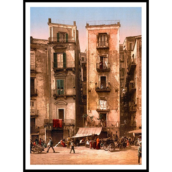 Narrow Streets Naples Italy, A New Print Of a Vintage European Street Scene