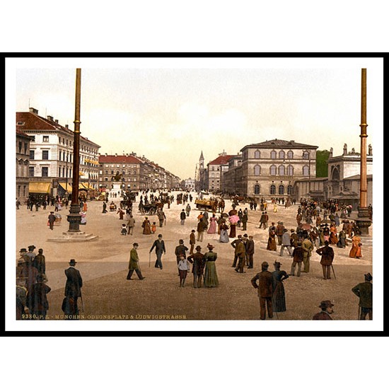 Odensplatz And Ludwigstrasse Munich Germany, A New Print Of a Vintage European Street Scene