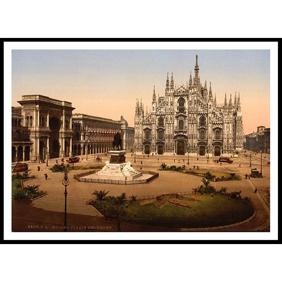 Piazza Of The Cathedral Milan, A New Print Of a Vintage European Street Scene