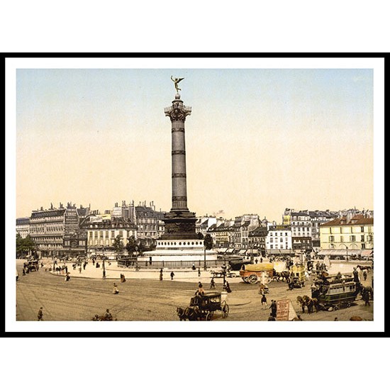 Place De La Bastille Paris France, A New Print Of a Vintage European Street Scene