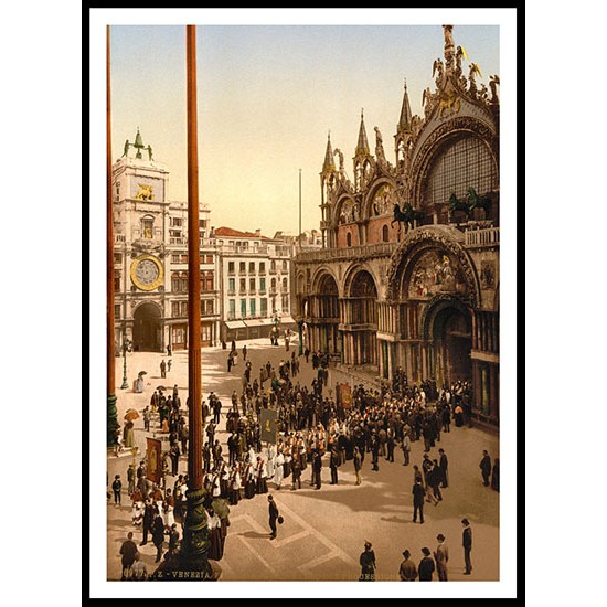 Procession At St Marks Venice Italy, A New Print Of a Vintage European Street Scene