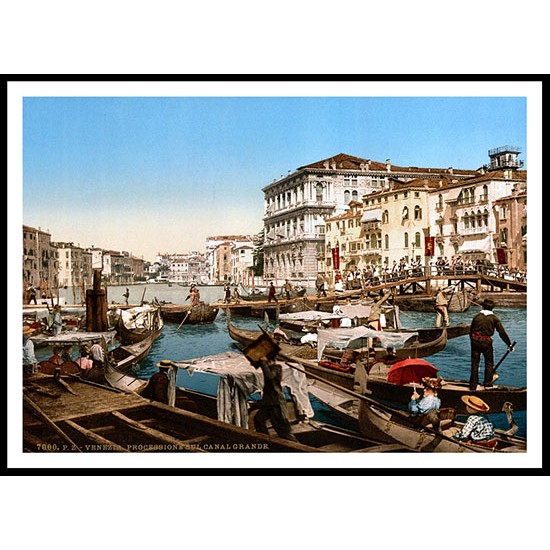 Procession Over Grand Canal Venice Italy, A New Print Of a Vintage European Street Scene