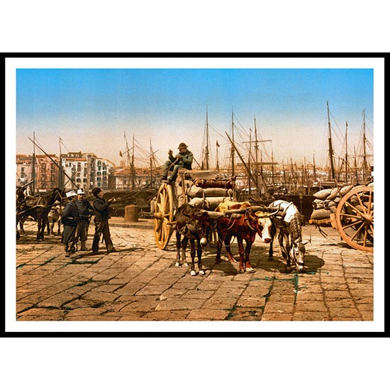 The Wharf Naples, A New Print Of a Vintage European Street Scene