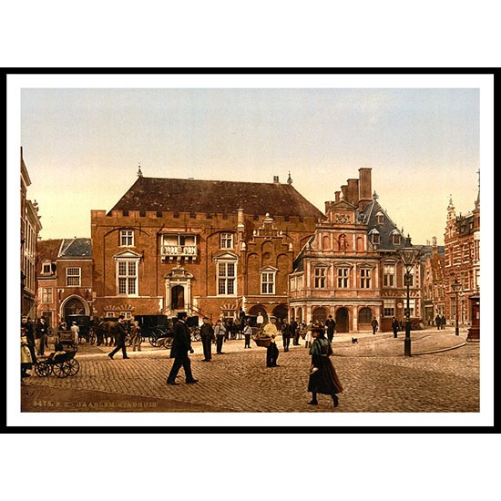 Town Hall Haarlem Holland, A New Print Of a Vintage European Street Scene