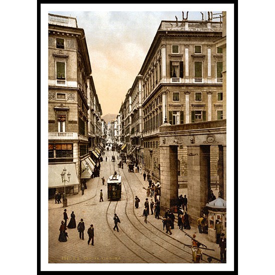 Via Roma Genoa Italy, A New Print Of a Vintage European Street Scene