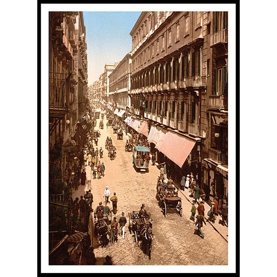 Via Roma Naples Italy, A New Print Of a Vintage European Street Scene