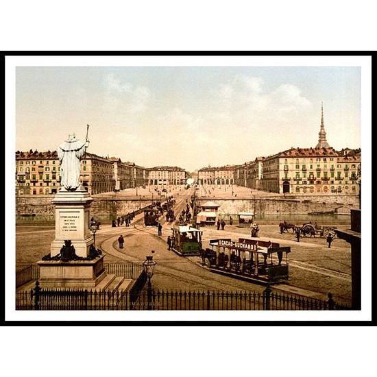 Victor Emmanuel Place Turin, A New Print Of a Vintage European Street Scene