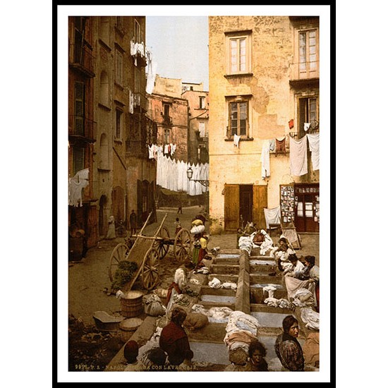 Washerwomen Naples Italy, A New Print Of a Vintage European Street Scene