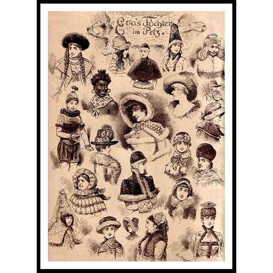 Fur Hatsin Different Countries Late 19 thc, A New Print Of a Fashion Poster