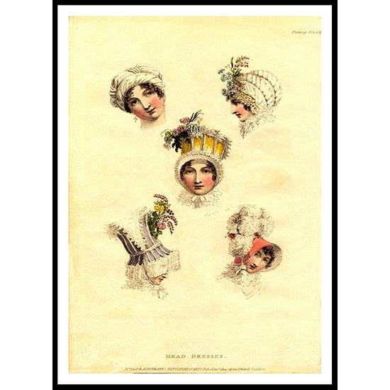 Head Dresses 1814, A New Print Of a Fashion Poster