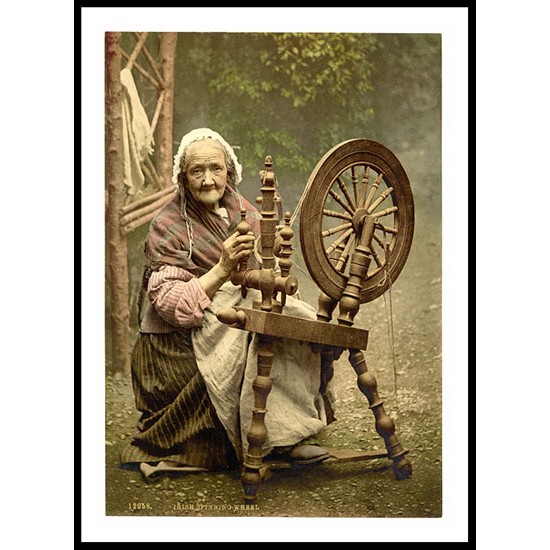 Irish Spinnerand Spinning Wheel Co Galway Ireland, A New Print Of a Vintage Irish Photochrom