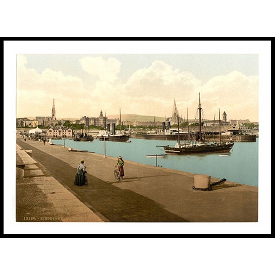 Kingstown The Harbor Co Dublin Ireland, A New Print Of a Vintage Irish Photochrom Kingstown The Harbor Co Dublin Ireland, A New Print Of a Vintage Irish Photochrom