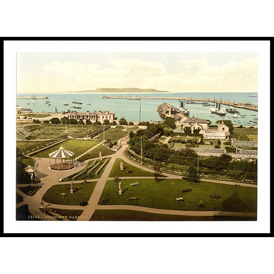 Kingstown The Harbor IICo Dublin Ireland, A New Print Of a Vintage Irish Photochrom Kingstown The Harbor IICo Dublin Ireland, A New Print Of a Vintage Irish Photochrom