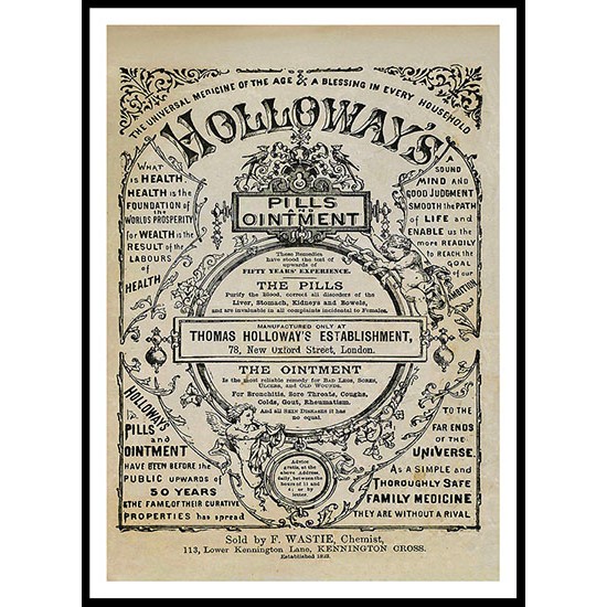 Holloways Pills 1880, A New Print Of a Vintage Label