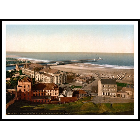 Beach And Casino Boulogne, A New Print Of A Vintage Beach Scene