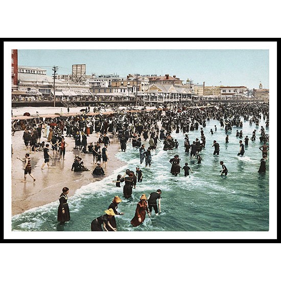 The Beach At Atantic, A New Print Of A Vintage Beach Scene