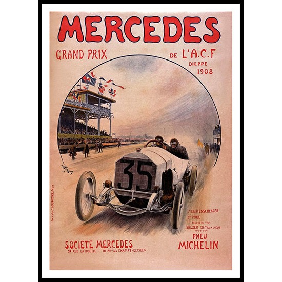 1908 Benz 120 hp Advertising Poster, A New Print Of A Vintage Trade Card