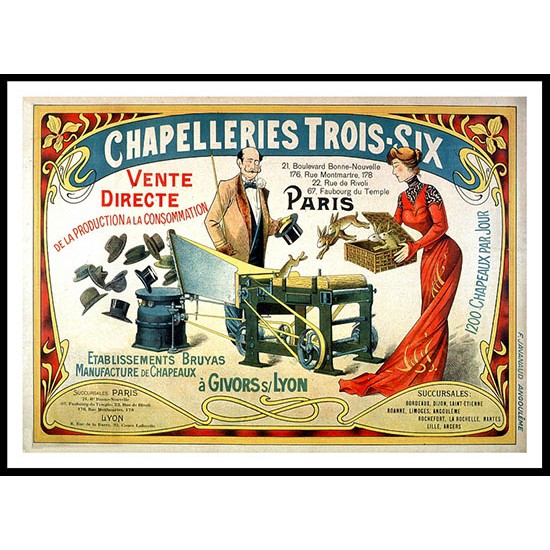 Chapelleries 1890, A New Print Of A Vintage Trade Card