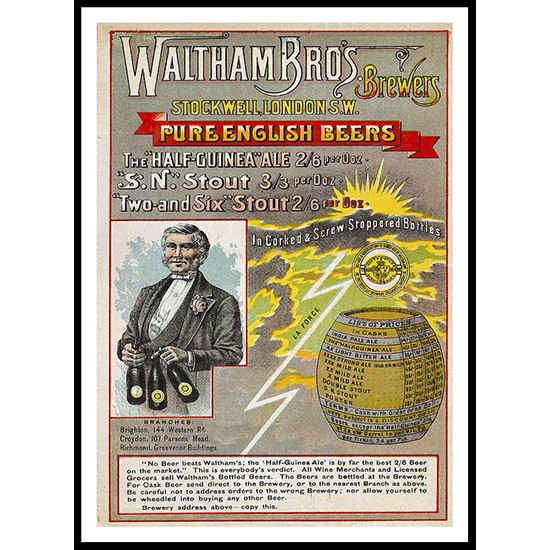 Waltham Brothers 1866, A New Print Of A Vintage Trade Card