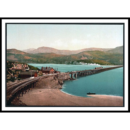 Bridge And Cader Idris Barmouth, A New Print Of A Vintage Wales Photochrom